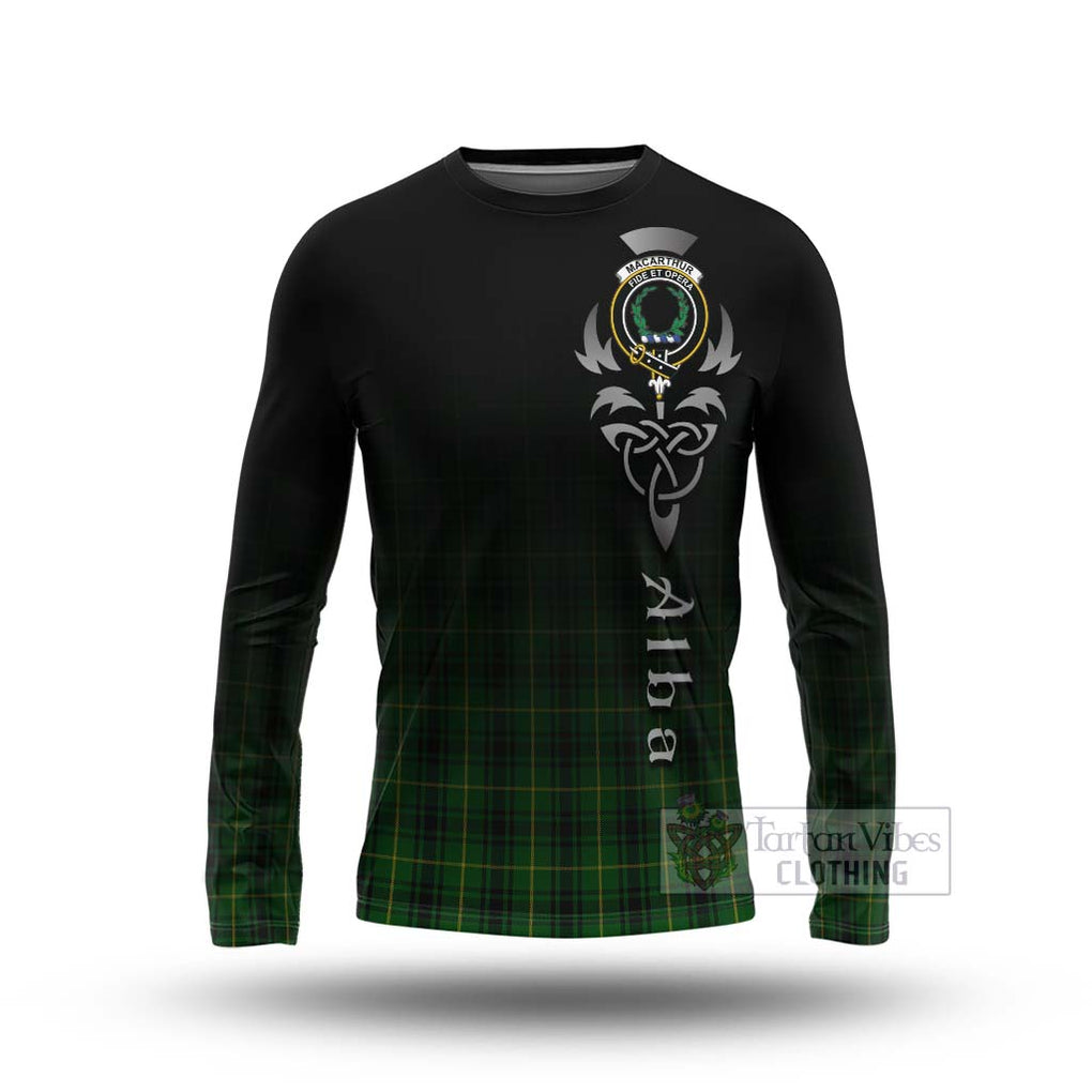 Tartan Vibes Clothing MacArthur (McArthur) Tartan Long Sleeve T-Shirt Featuring Alba Gu Brath Family Crest Celtic Inspired