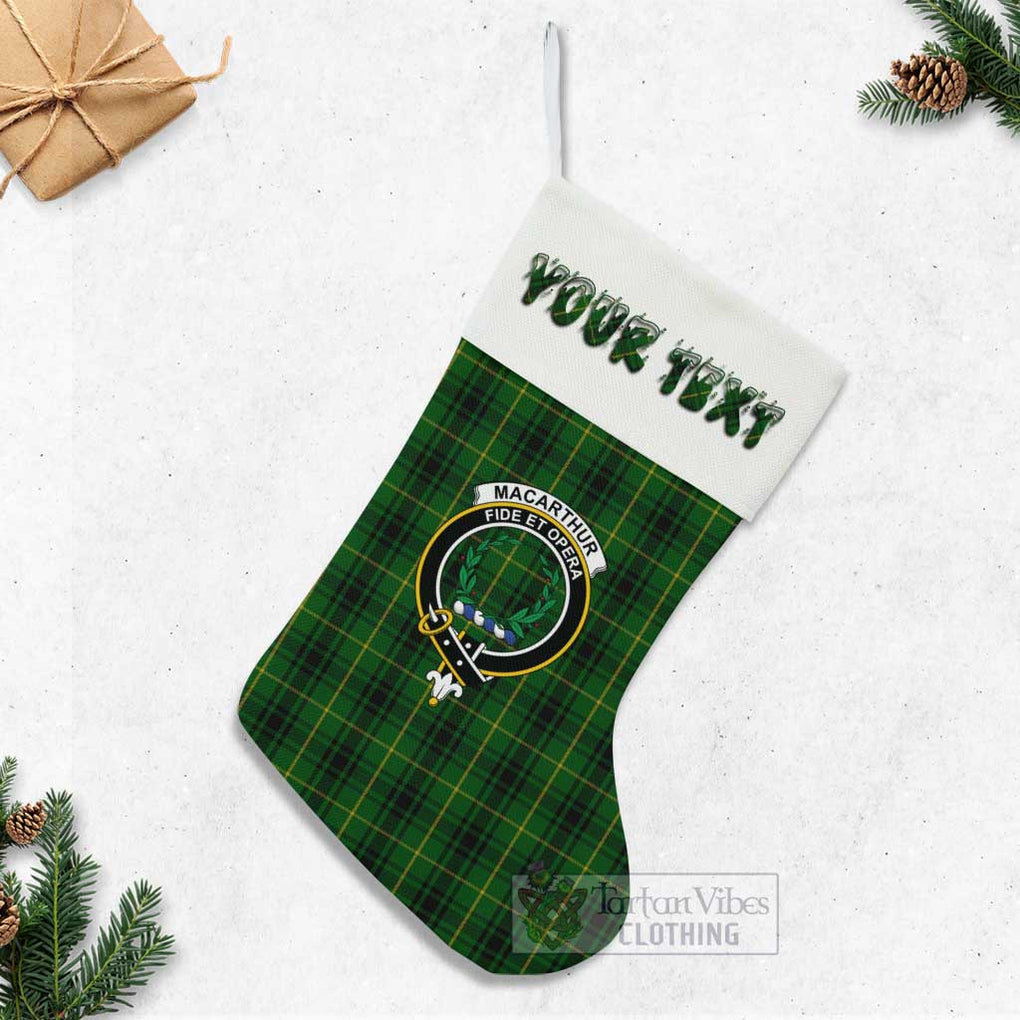 Tartan Vibes Clothing MacArthur (McArthur) Tartan Family Crest Christmas Stocking with Personalized Text