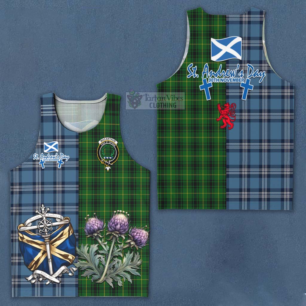 Tartan Vibes Clothing MacArthur (McArthur) Tartan Men's Tank Top Happy St. Andrew's Day Half Tartan Style