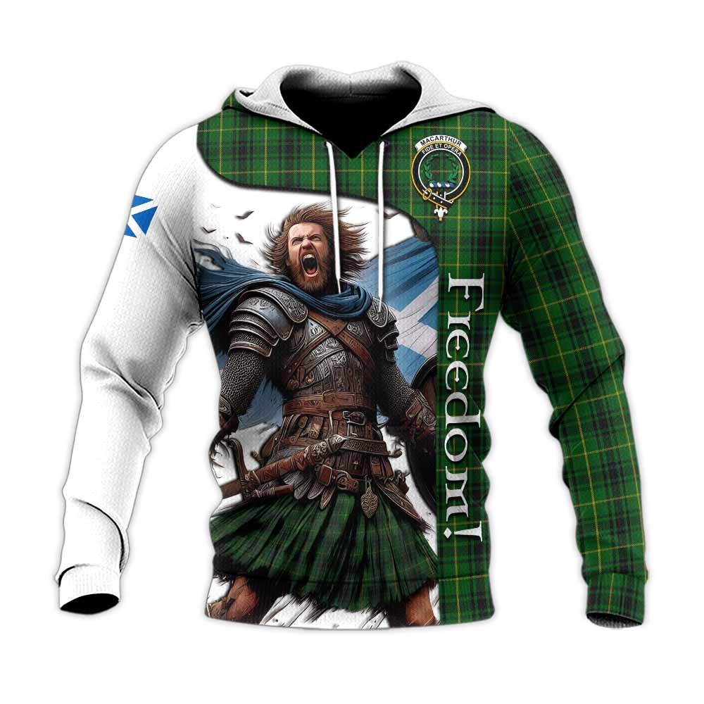 Tartan Vibes Clothing MacArthur (McArthur) Crest Tartan Knitted Hoodie Inspired by the Freedom of Scottish Warrior