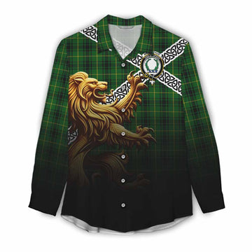 MacArthur (McArthur) Crest Tartan Women's Casual Shirt with Golden Lion Emblem Celtic Style Female - Tartan Vibes Clothing
