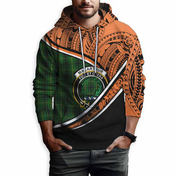 MacArthur (McArthur) Crest Tartan Hoodie with Polynesian Vibes Style - Orange Version