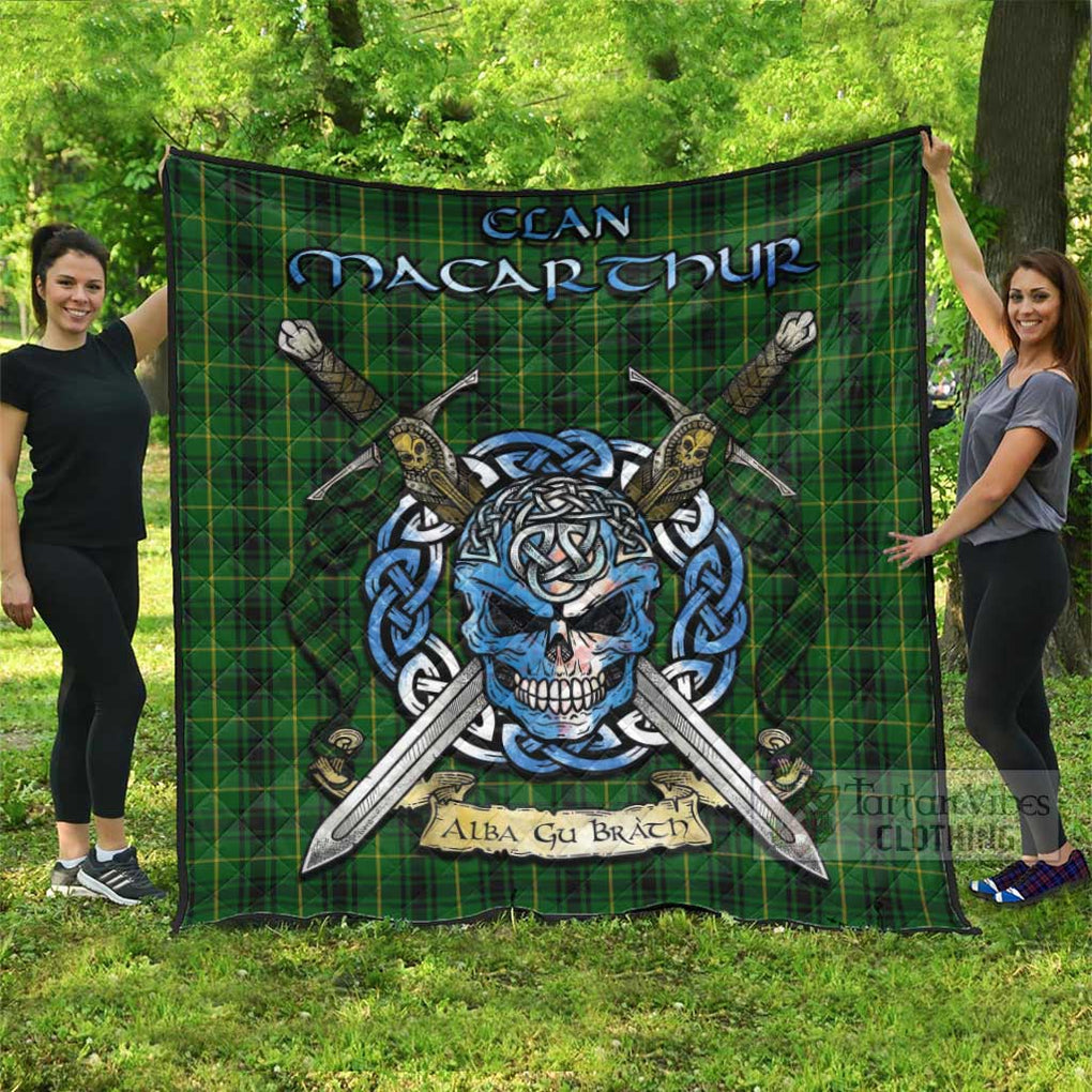 Tartan Vibes Clothing MacArthur (McArthur) Tartan Quilt with Celtic Skull Alba Gu Brath Style