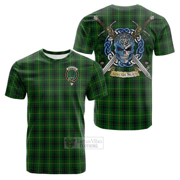 MacArthur (McArthur) Tartan Cotton T-shirt with Family Crest Celtic Skull Style