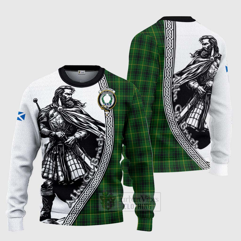 Tartan Vibes Clothing MacArthur (McArthur) Tartan Clan Crest Knitted Sweater with Highlander Warrior Celtic Style