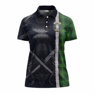 MacArthur (McArthur) Tartan Women's Polo Shirt with Family Crest Cross Sword Thistle Celtic Vibes