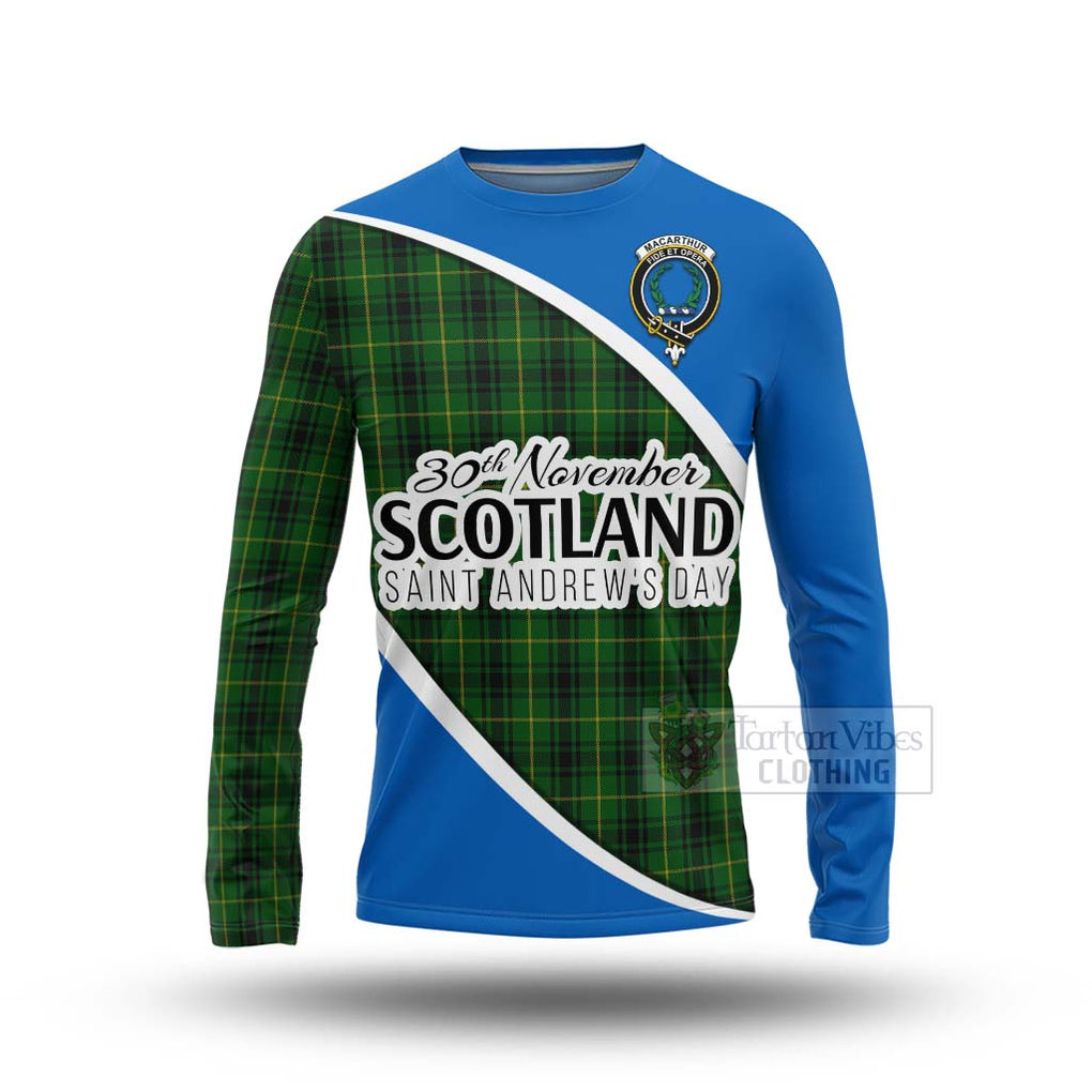 Tartan Vibes Clothing MacArthur (McArthur) Family Crest Tartan Long Sleeve T-Shirt Celebrate Saint Andrew's Day in Style