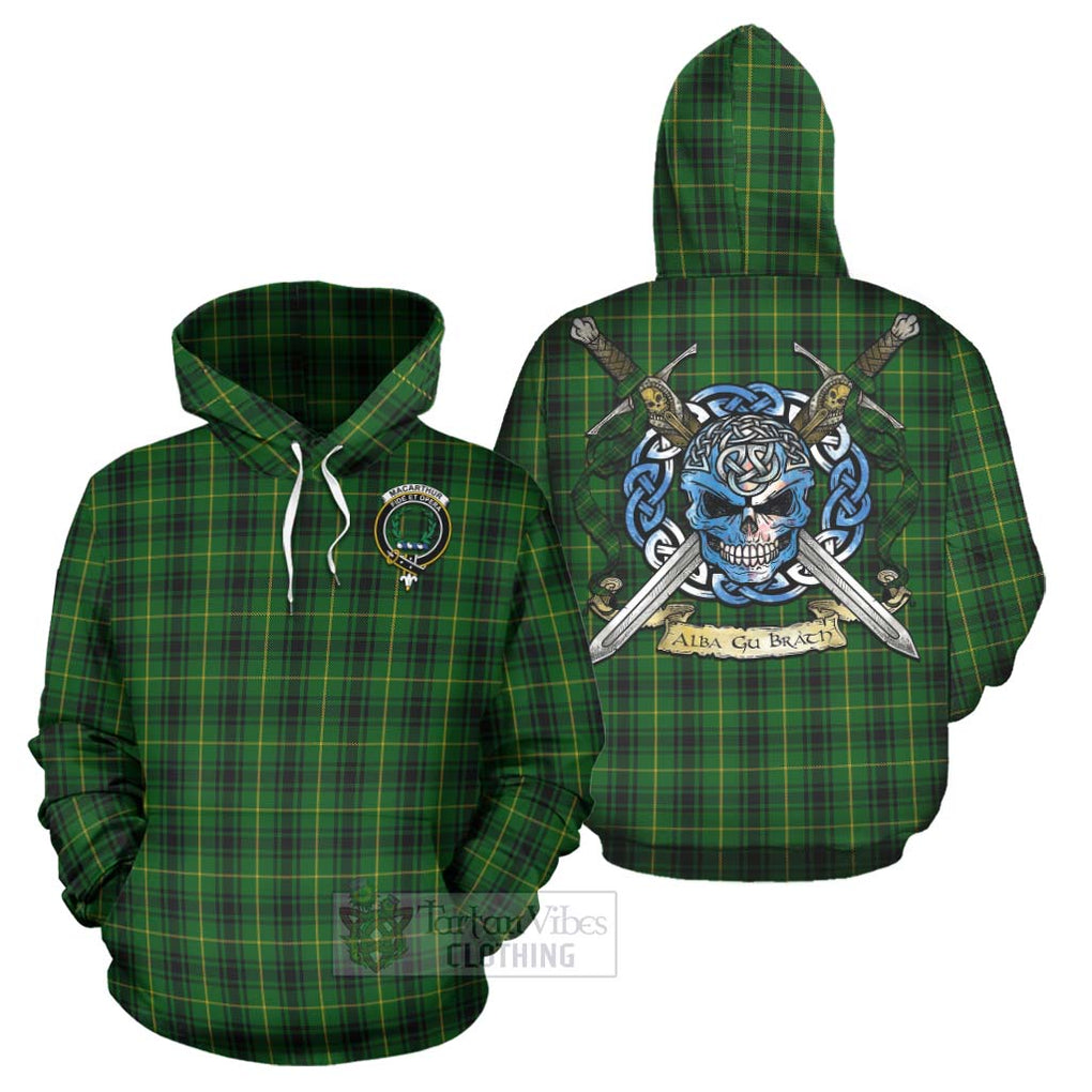 Tartan Vibes Clothing MacArthur (McArthur) Tartan Hoodie with Family Crest Celtic Skull Style