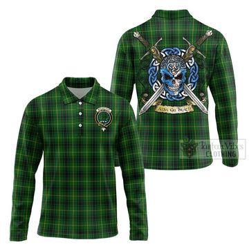 MacArthur (McArthur) Tartan Long Sleeve Polo Shirt with Family Crest Celtic Skull Style