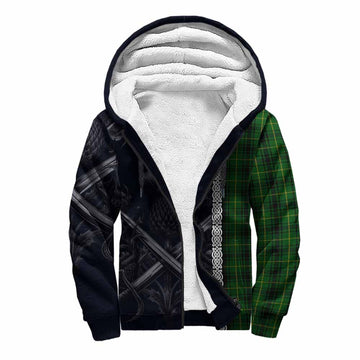 MacArthur (McArthur) Tartan Sherpa Hoodie with Family Crest Cross Sword Thistle Celtic Vibes