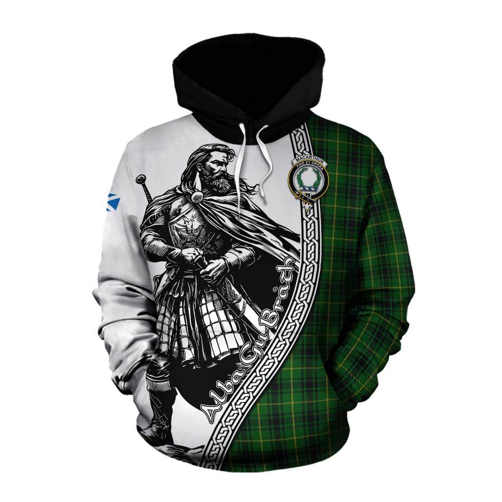 Tartan Vibes Clothing MacArthur (McArthur) Tartan Clan Crest Cotton Hoodie with Highlander Warrior Celtic Style