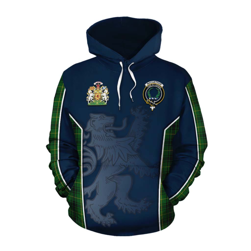 Tartan Vibes Clothing MacArthur (McArthur) Tartan Cotton Hoodie with Family Crest and Lion Rampant Vibes Sport Style