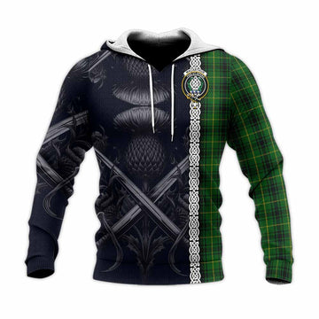 MacArthur (McArthur) Tartan Knitted Hoodie with Family Crest Cross Sword Thistle Celtic Vibes