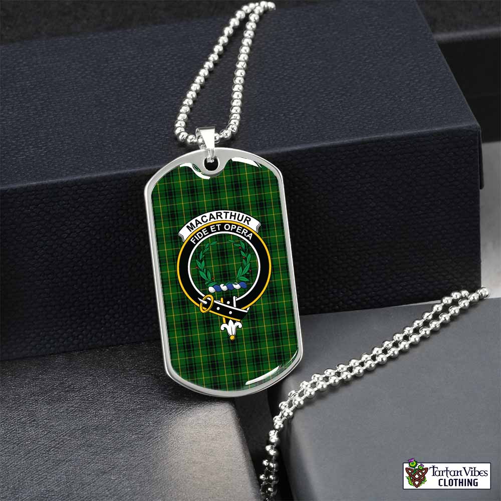 Tartan Vibes Clothing MacArthur (McArthur) Tartan Dog Tag Necklace with Family Crest