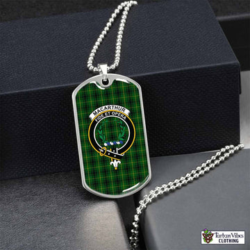 MacArthur (McArthur) Tartan Dog Tag Necklace with Family Crest