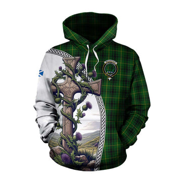 MacArthur (McArthur) Tartan Cotton Hoodie with Family Crest and St. Andrew's Cross Accented by Thistle Vines Pullover Hoodie XS - Tartan Vibes Clothing