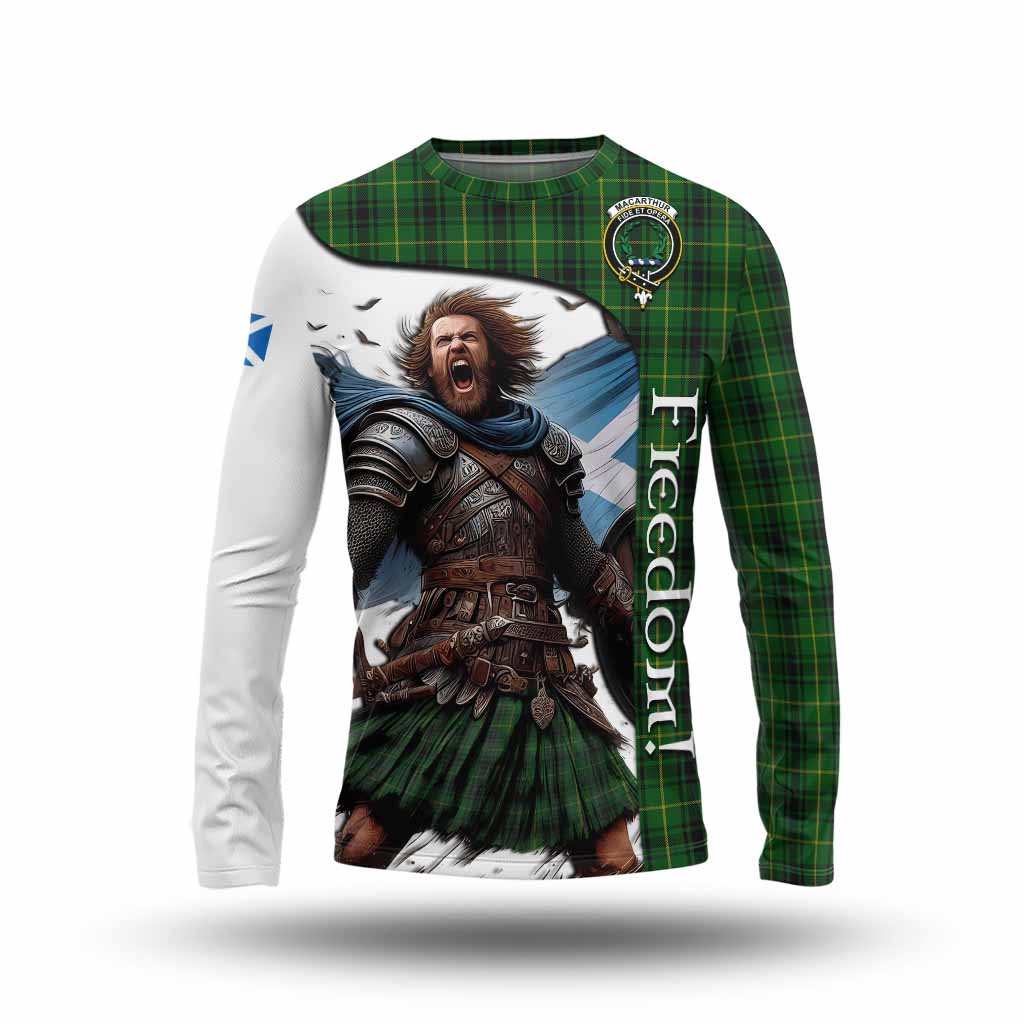 Tartan Vibes Clothing MacArthur (McArthur) Crest Tartan Long Sleeve T-Shirt Inspired by the Freedom of Scottish Warrior