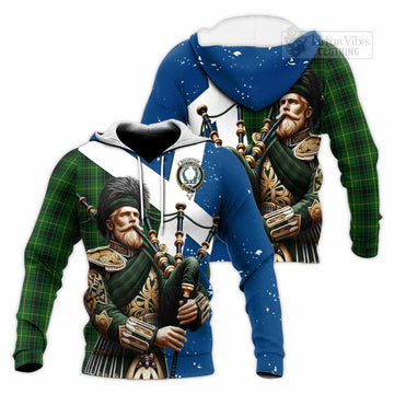 MacArthur (McArthur) Tartan Knitted Hoodie with Family Crest Scottish Bagpiper Vibes