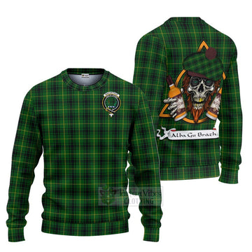 MacArthur (McArthur) Tartan Ugly Sweater with Family Crest and Bearded Skull Holding Bottles of Whiskey