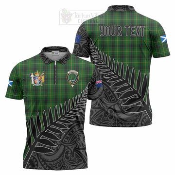 MacArthur (McArthur) Crest Tartan Zipper Polo Shirt with New Zealand Silver Fern Half Style