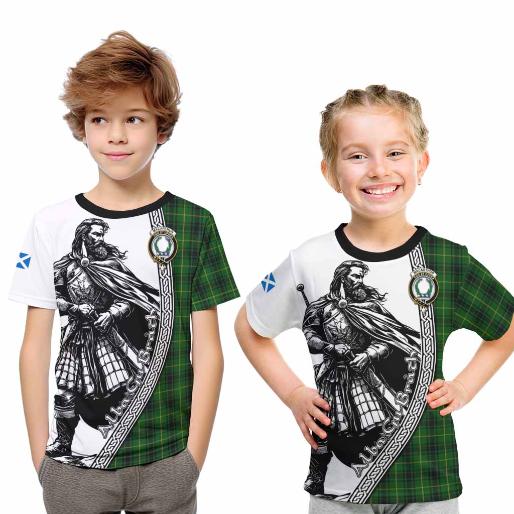 MacArthur (McArthur) Tartan Clan Crest Kid T-Shirt with Highlander Warrior Celtic Style