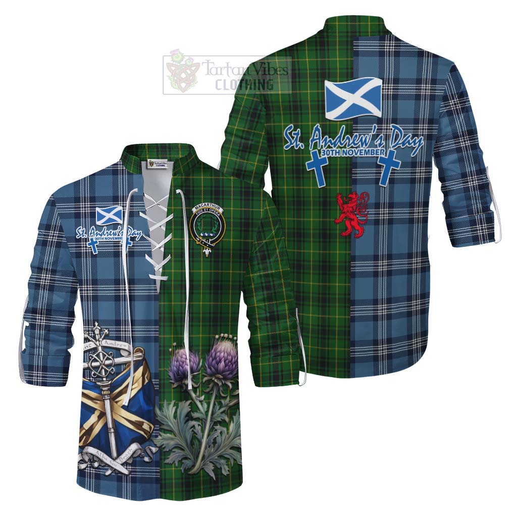 Tartan Vibes Clothing MacArthur (McArthur) Tartan Ghillie Kilt Shirt Happy St. Andrew's Day Half Tartan Style