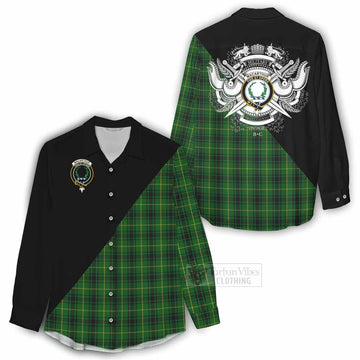 MacArthur (McArthur) Tartan Women's Casual Shirt with Family Crest and Military Logo Style