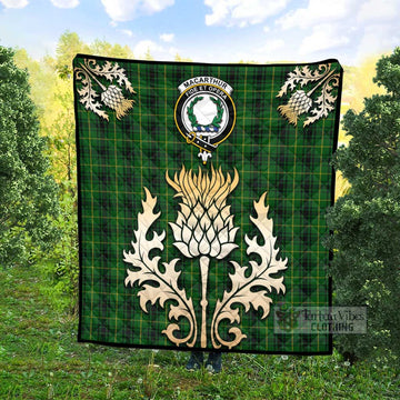 MacArthur (McArthur) Tartan Quilt with Family Crest and Golden Thistle Style