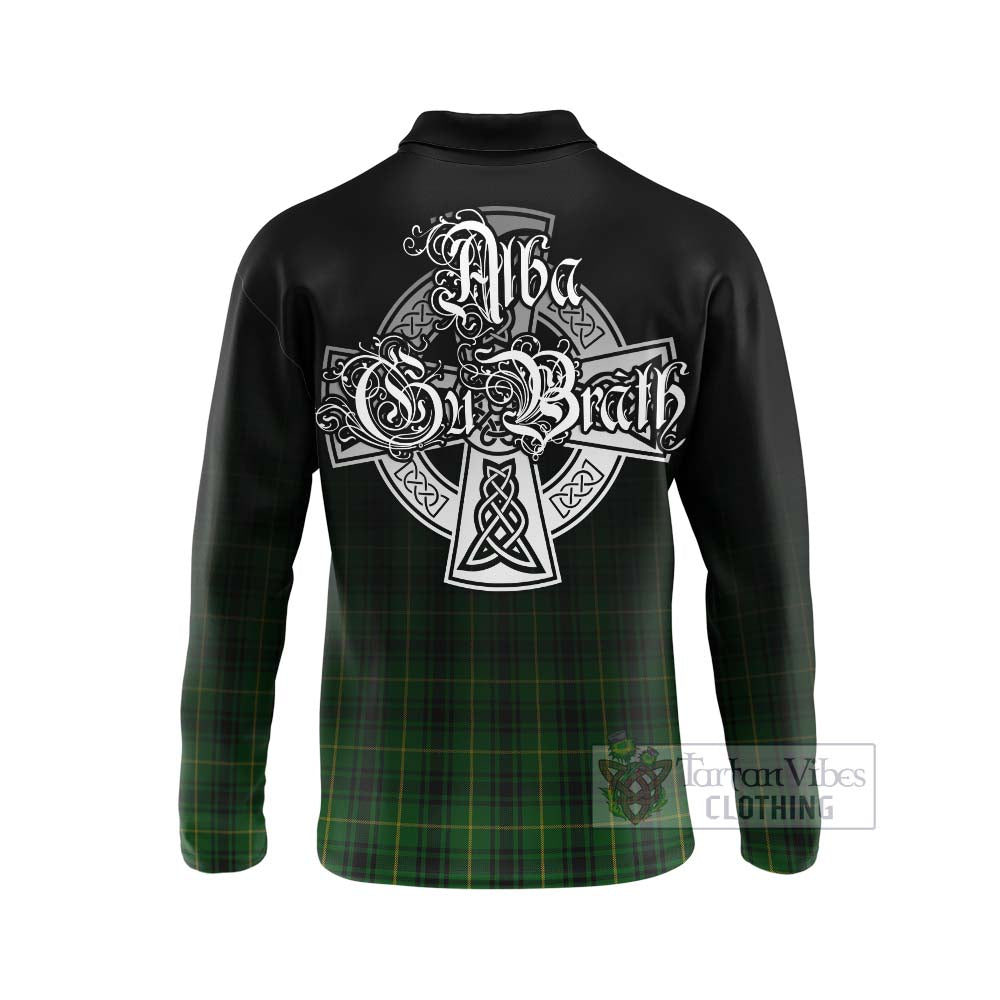 Tartan Vibes Clothing MacArthur (McArthur) Tartan Long Sleeve Polo Shirt Featuring Alba Gu Brath Family Crest Celtic Inspired