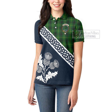 MacArthur (McArthur) Tartan Women's Polo Shirt Featuring Thistle and Scotland Map