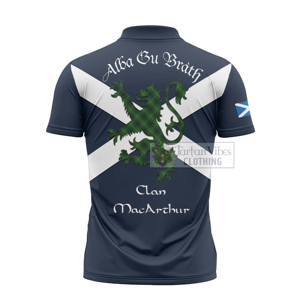 Tartan Vibes Clothing MacArthur (McArthur) Tartan Lion Rampant Zipper Polo Shirt – Proudly Display Your Heritage with Alba Gu Brath and Clan Name