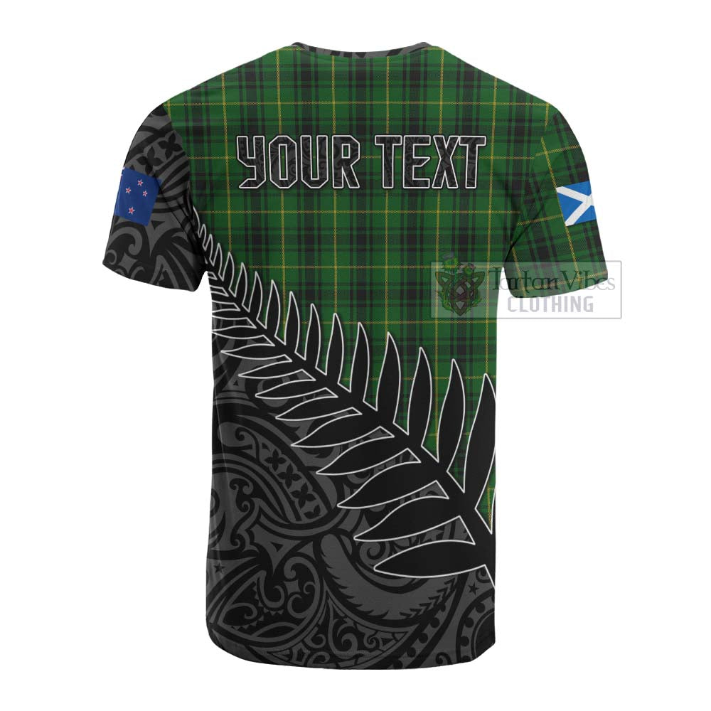 Tartan Vibes Clothing MacArthur (McArthur) Crest Tartan Cotton T-shirt with New Zealand Silver Fern Half Style