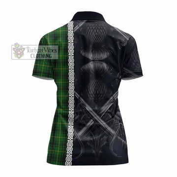 MacArthur (McArthur) Tartan Women's Polo Shirt with Family Crest Cross Sword Thistle Celtic Vibes