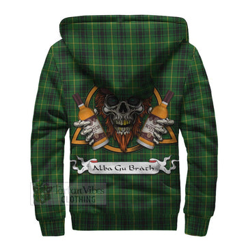 MacArthur (McArthur) Tartan Sherpa Hoodie with Family Crest and Bearded Skull Holding Bottles of Whiskey