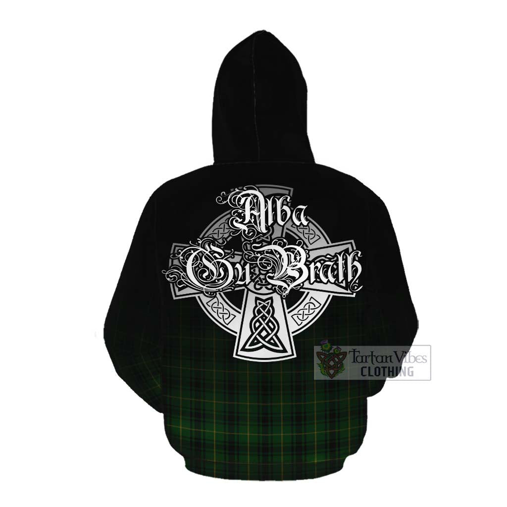 Tartan Vibes Clothing MacArthur (McArthur) Tartan Cotton Hoodie Featuring Alba Gu Brath Family Crest Celtic Inspired