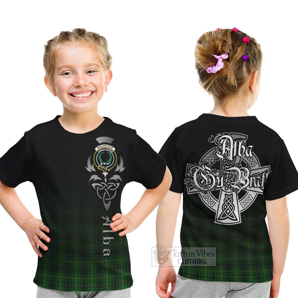 Tartan Vibes Clothing MacArthur (McArthur) Tartan Kid T-Shirt Featuring Alba Gu Brath Family Crest Celtic Inspired