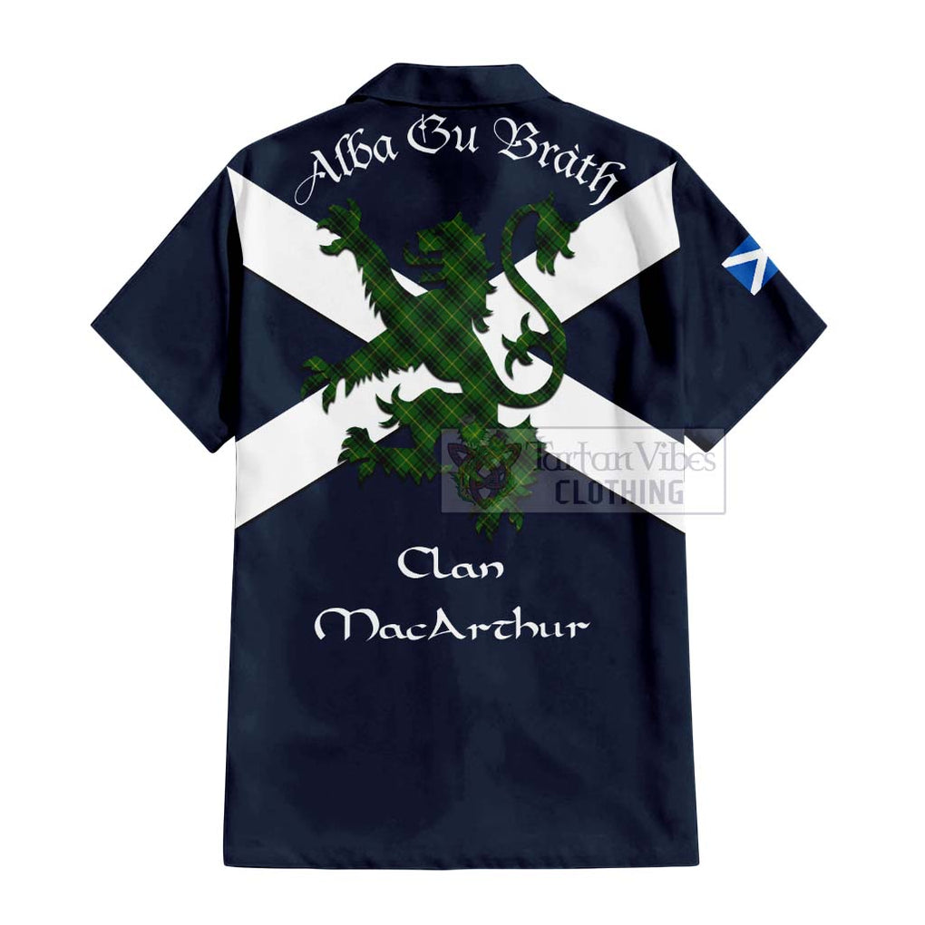 Tartan Vibes Clothing MacArthur (McArthur) Tartan Lion Rampant Short Sleeve Button Shirt – Proudly Display Your Heritage with Alba Gu Brath and Clan Name