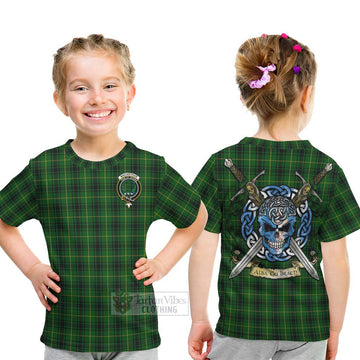 MacArthur (McArthur) Tartan Kid T-Shirt with Family Crest Celtic Skull Style