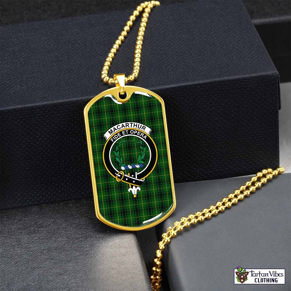 Tartan Vibes Clothing MacArthur (McArthur) Tartan Dog Tag Necklace with Family Crest