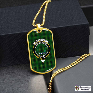 MacArthur (McArthur) Tartan Dog Tag Necklace with Family Crest