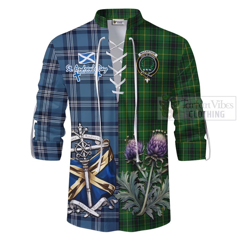 Tartan Vibes Clothing MacArthur (McArthur) Tartan Ghillie Kilt Shirt Happy St. Andrew's Day Half Tartan Style