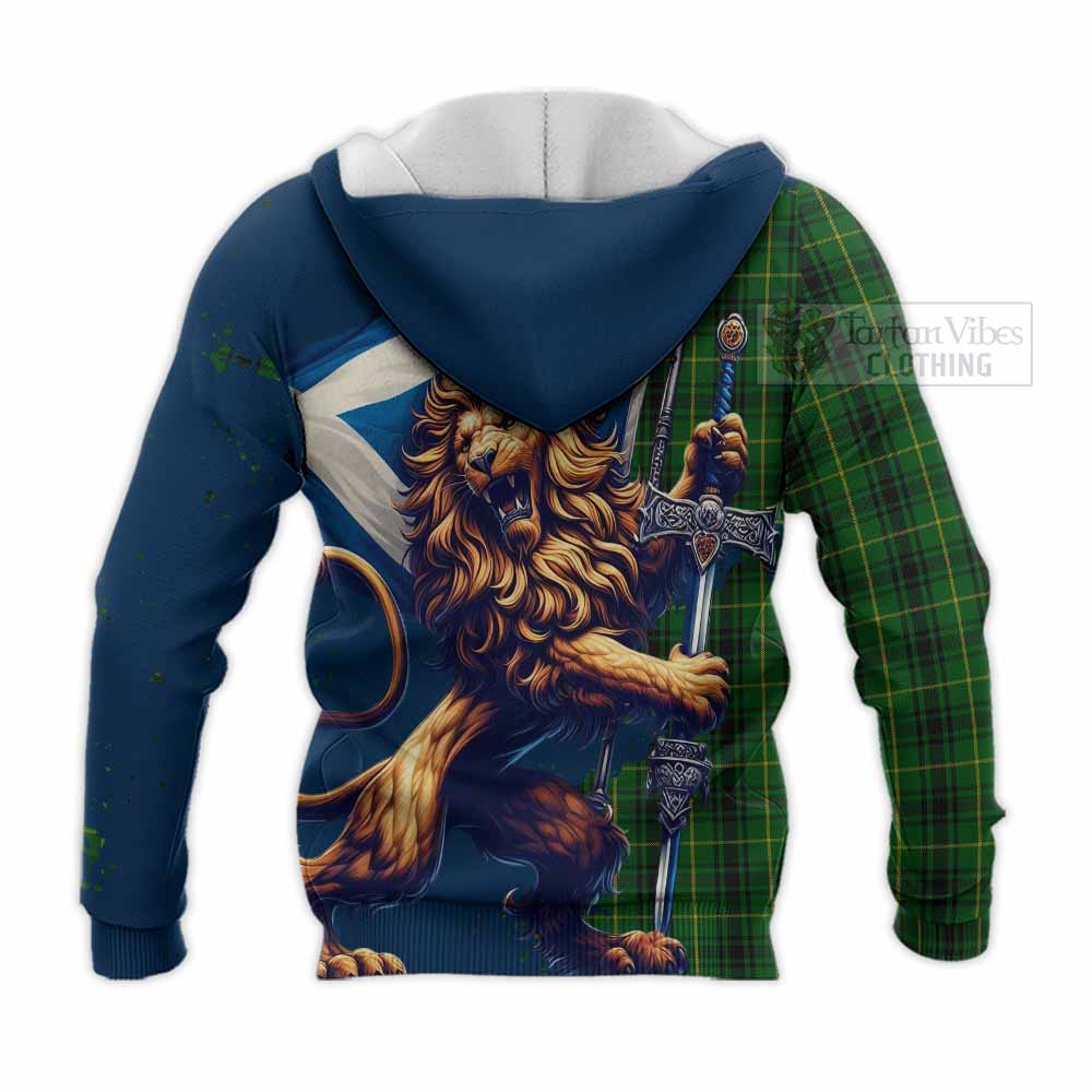 Tartan Vibes Clothing MacArthur (McArthur) Tartan Family Crest Knitted Hoodie with Scottish Majestic Lion