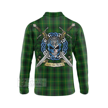 MacArthur (McArthur) Tartan Long Sleeve Polo Shirt with Family Crest Celtic Skull Style