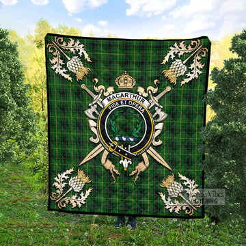 MacArthur (McArthur) Tartan Quilt with Family Crest and Scottish Golden Courage Shield