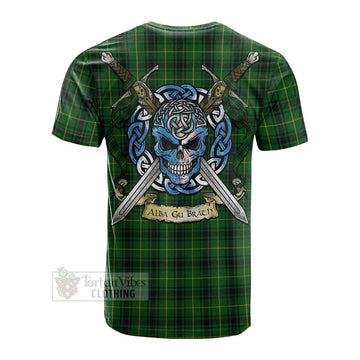 MacArthur (McArthur) Tartan Cotton T-shirt with Family Crest Celtic Skull Style