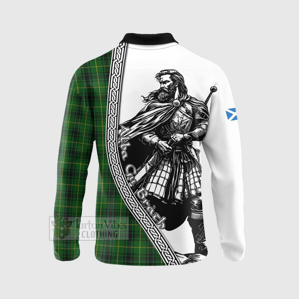 Tartan Vibes Clothing MacArthur (McArthur) Tartan Clan Crest Long Sleeve Polo Shirt with Highlander Warrior Celtic Style