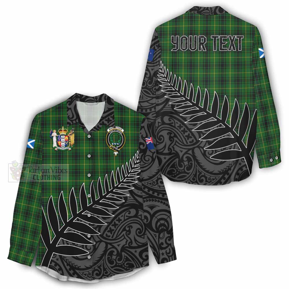 Tartan Vibes Clothing MacArthur (McArthur) Crest Tartan Women's Casual Shirt with New Zealand Silver Fern Half Style