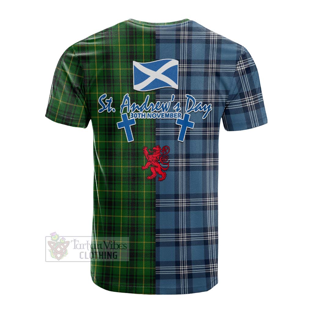 Tartan Vibes Clothing MacArthur (McArthur) Tartan Cotton T-shirt Happy St. Andrew's Day Half Tartan Style