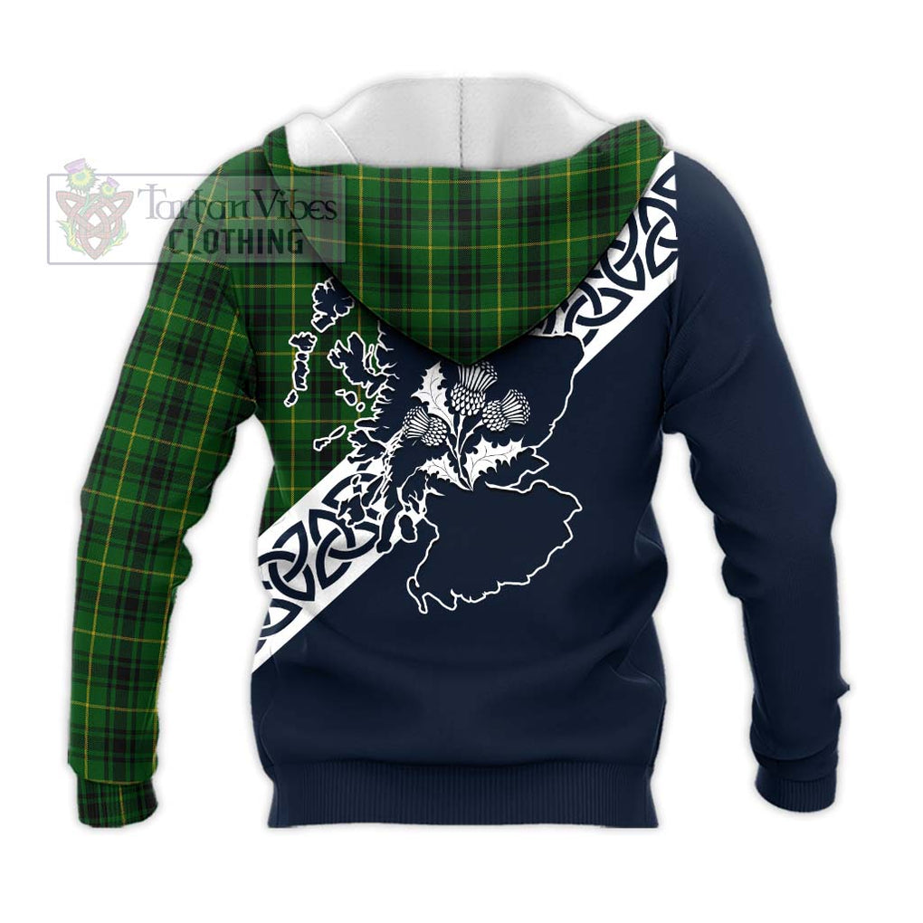 Tartan Vibes Clothing MacArthur (McArthur) Tartan Knitted Hoodie Featuring Thistle and Scotland Map