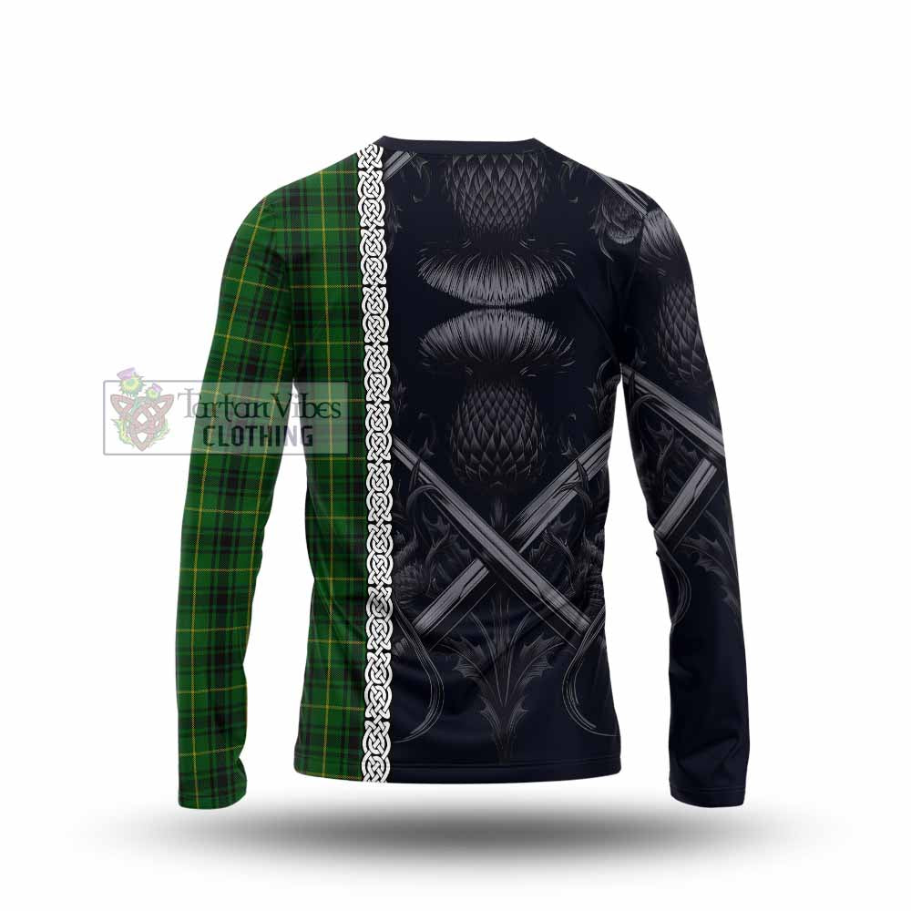 Tartan Vibes Clothing MacArthur (McArthur) Tartan Long Sleeve T-Shirt with Family Crest Cross Sword Thistle Celtic Vibes